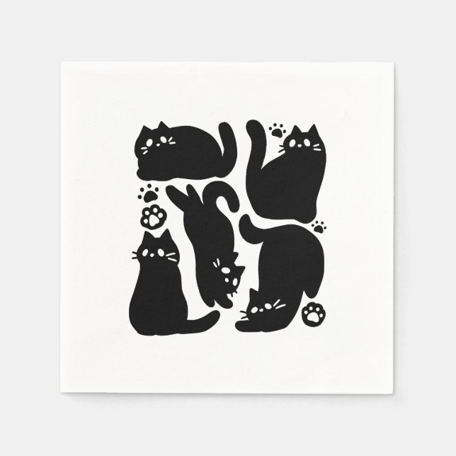 Black Cat Silhouettes - Cute Feline Design Napkin (Front)