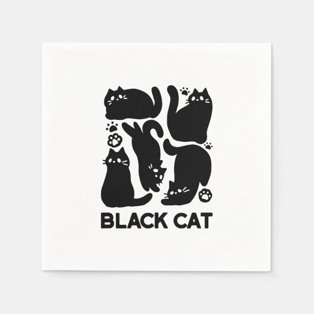 Black Cat Silhouettes - Cute Feline Design Napkin (Front)