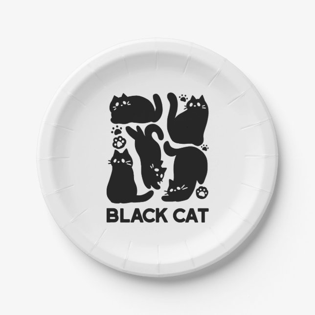 Black Cat Silhouettes - Cute Feline Design Paper Plate (Front)