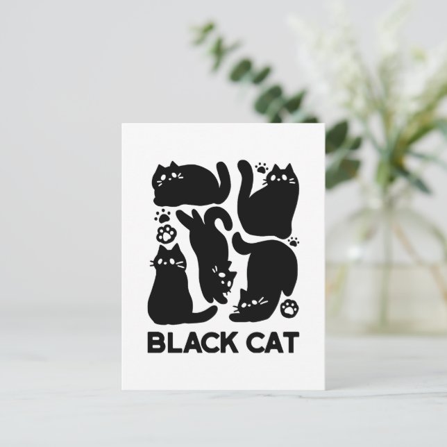 Black Cat Silhouettes - Cute Feline Design Postcard (Standing Front)