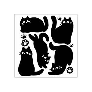 Black Cat Silhouettes - Cute Feline Design Rubber Stamp