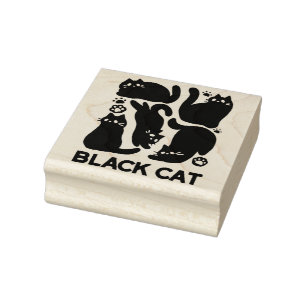 Black Cat Silhouettes - Cute Feline Design Rubber Stamp