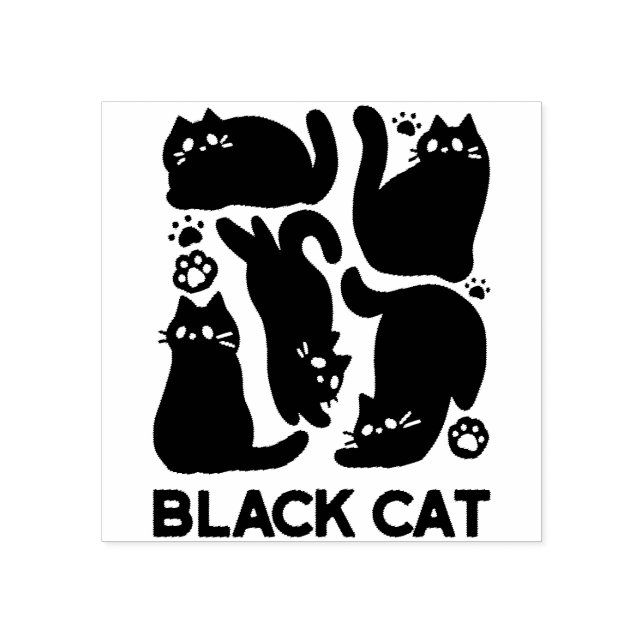 Black Cat Silhouettes - Cute Feline Design Rubber Stamp (Imprint)