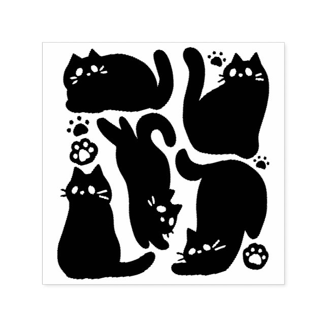 Black Cat Silhouettes - Cute Feline Design Self-inking Stamp (Design)