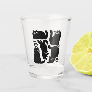 Black Cat Silhouettes - Cute Feline Design Shot Glass