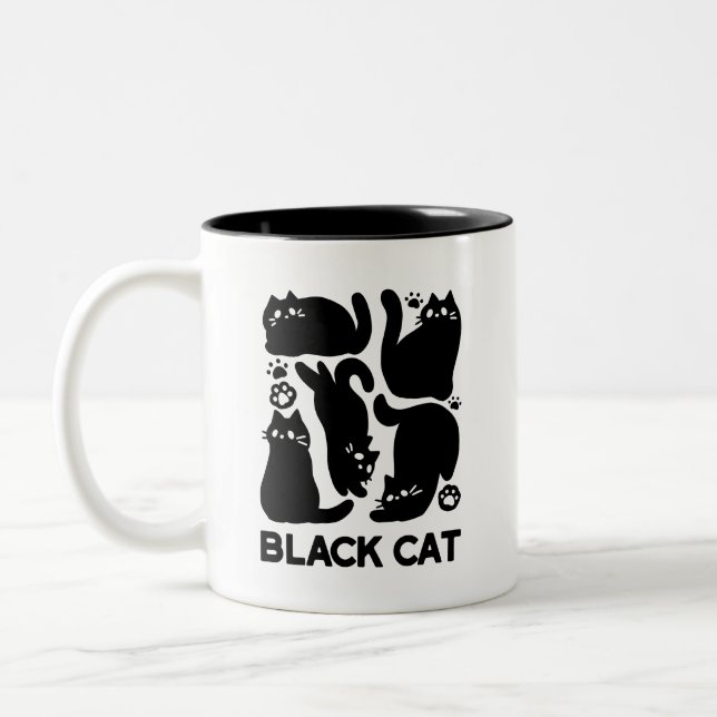 Black Cat Silhouettes - Cute Feline Design Two-Tone Coffee Mug (Left)