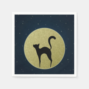 Black cat simple elegant silhouette and moon napkin