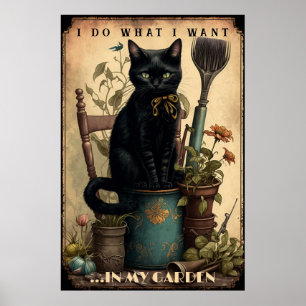Black Cat sitting in the garden  Poster
