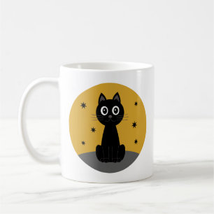 Black cat sitting watching the stars coffee mug