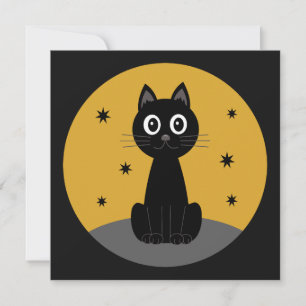 Black cat sitting watching the stars invitation