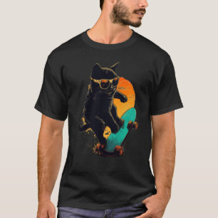 Black Cat Skateboarding sunglasses Laughing Beach T-Shirt