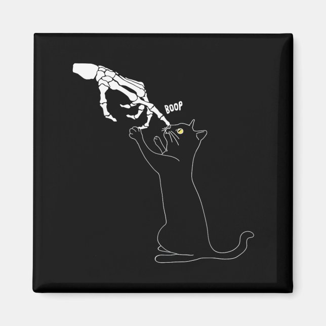 Black Cat Skeleton Hand Boop Cat Nose Funny Magnet (Front)