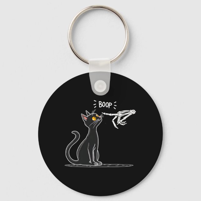 Black Cat Skeleton Hand Boop Halloween Performance Key Ring (Front)