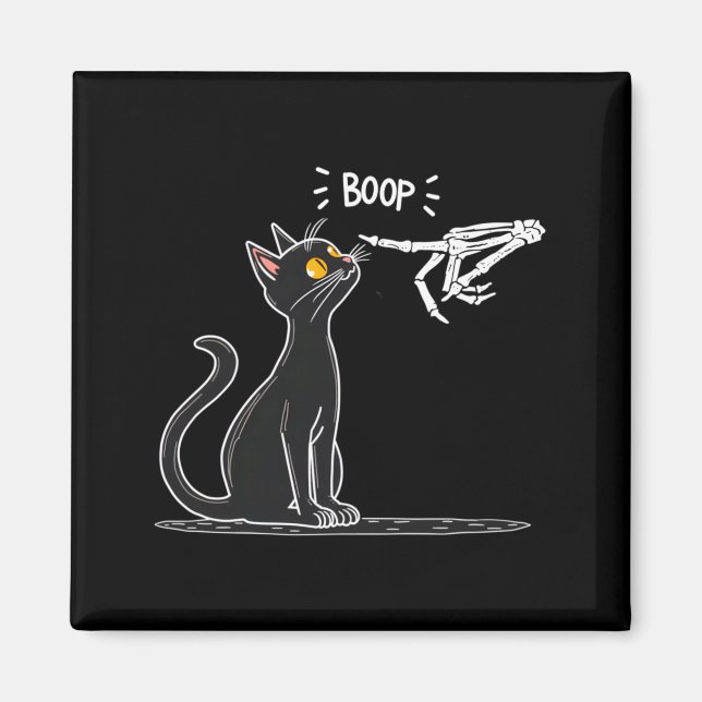 Black Cat Skeleton Hand Boop Halloween Performance Magnet (Front)