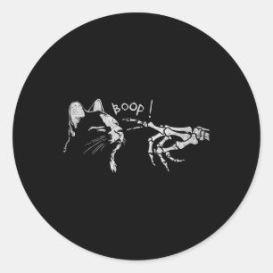Black Cat Skeleton Hand Boop On A Cat's Nose Funny Classic Round Sticker
