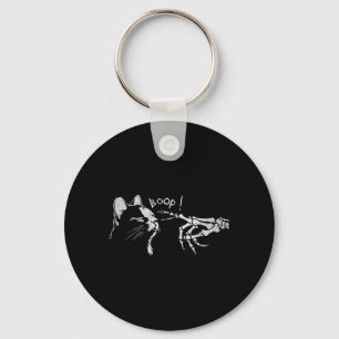Black Cat Skeleton Hand Boop On A Cats Nose Funny Key Ring