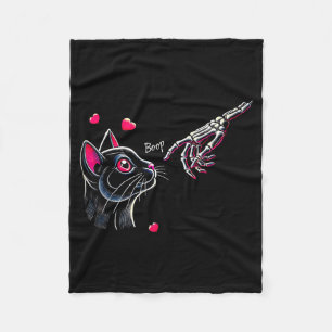 Black Cat Skeleton Hand Boop Valentine's Day Pet O Fleece Blanket