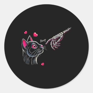 Black Cat Skeleton Hand Boop Valentines Day Pet Ow Classic Round Sticker