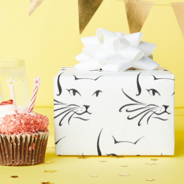 black cat sketch on white wrapping paper (Birthday Party)