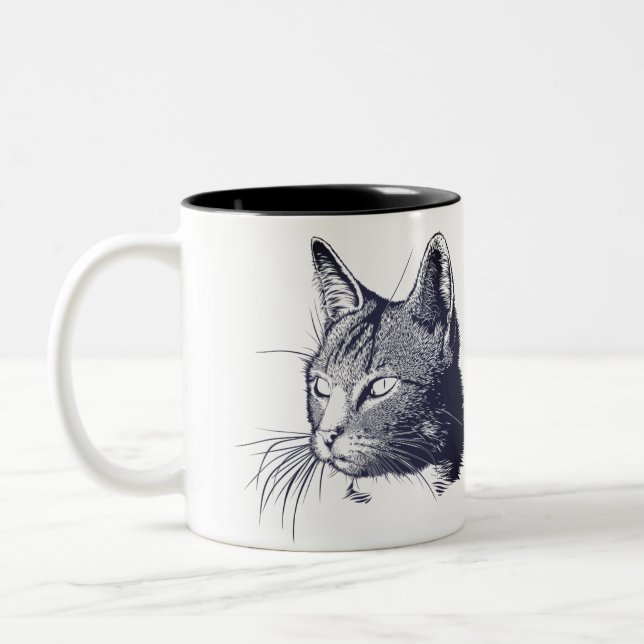 Black Cat Sketch  Two-Tone Coffee Mug (Left)