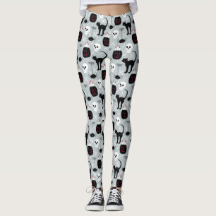 Black Cat Skull Leggings - Women's Halloween Tight