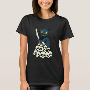 Black Cat Skulls Halloween Kitten Lover Feline Bon T-Shirt