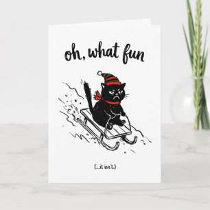 Black Cat Sledding Funny Christmas Holiday Card