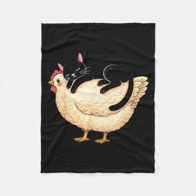 Black cat sleeping on chicken  fleece blanket (Front)
