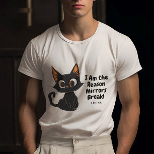 Black Cat smiling thinks he breaks the mirrors  T-Shirt