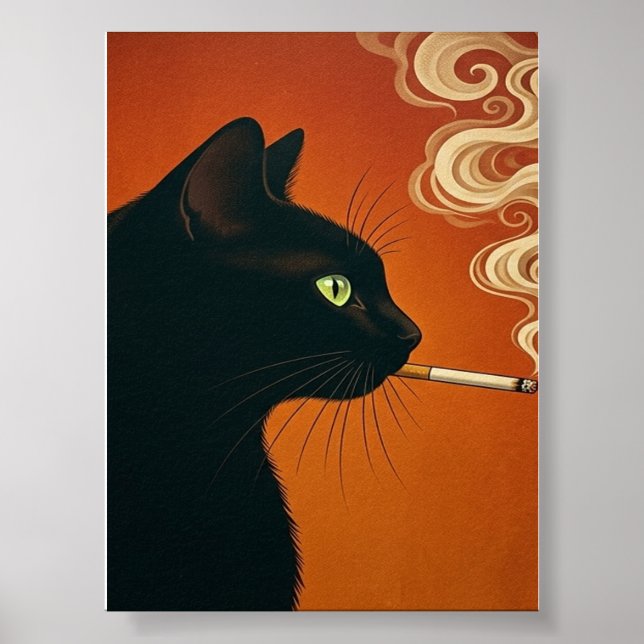 Black Cat Smoking a Cigarette Vintage Poster (Front)
