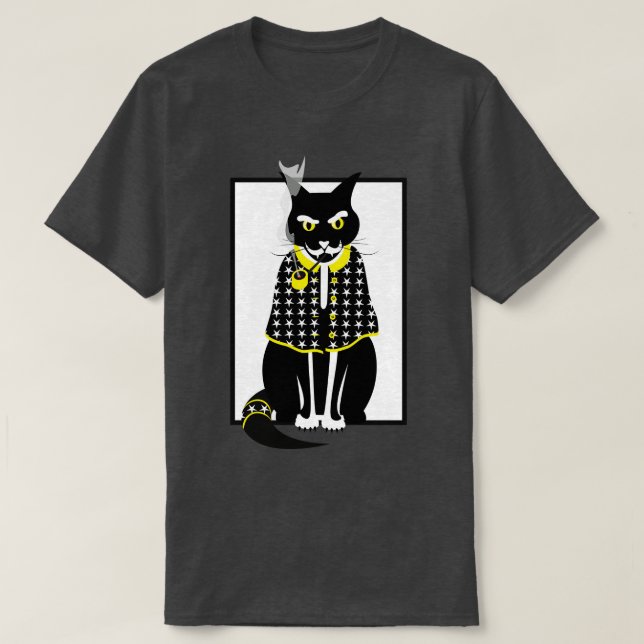 Black Cat Smoking Magic Wizard Meow Cats T-Shirt (Design Front)