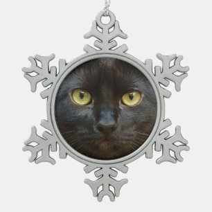 Black cat snowflake pewter christmas ornament
