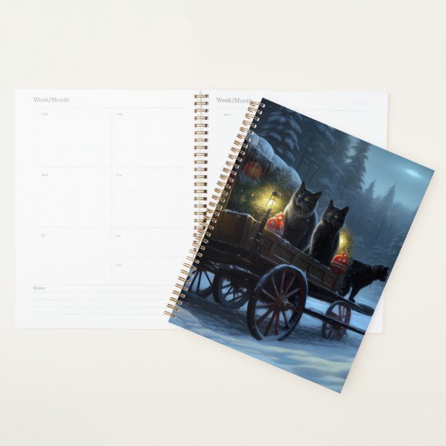 Black Cat Snowy Sleigh Ride Christmas Decor   Planner (Display)