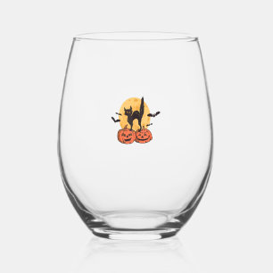 Black Cat Social Club, Ghots Cat, Retro Halloween, Stemless Wine Glass