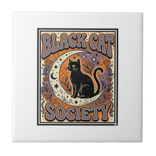 Black Cat Society Cat Black Cat Vintage Vector Art Ceramic Tile
