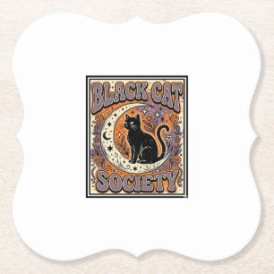 Black Cat Society Cat Black Cat Vintage Vector Art Paper Coaster