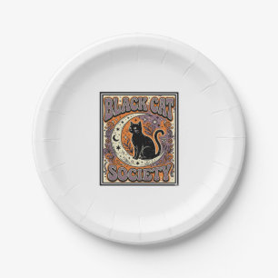 Black Cat Society Cat Black Cat Vintage Vector Art Paper Plate