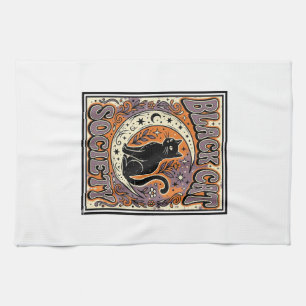 Black Cat Society Cat Black Cat Vintage Vector Art Tea Towel
