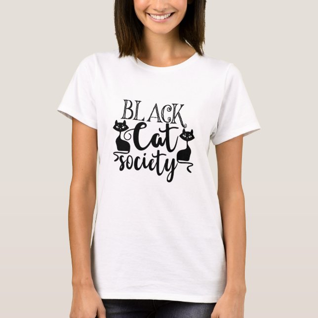 Black Cat Society Funny Halloween Cute T-Shirt (Front)