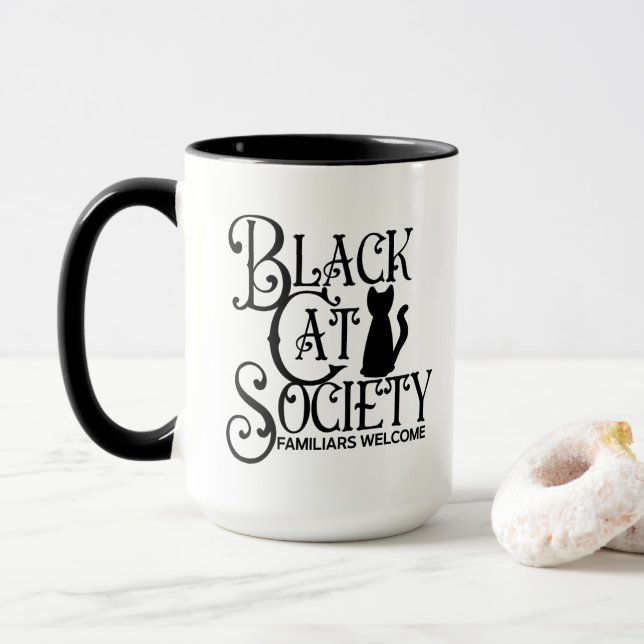 Black Cat Society Halloween Mug (With Donut)