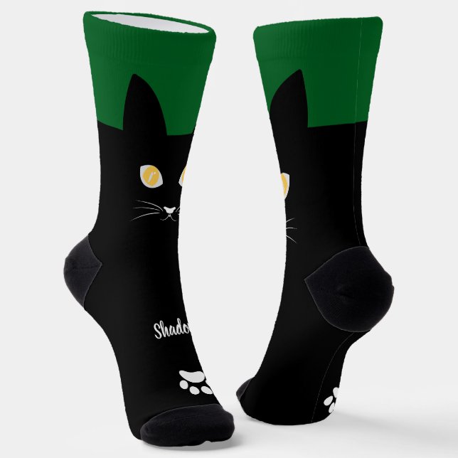 Black Cat Socks Gift for Cat Mom & Cat Dad Lovers (Angled)