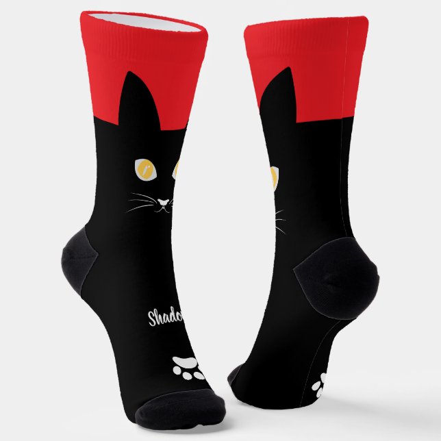 Black Cat Socks Gift for Cat Mom & Cat Dad Lovers (Angled)