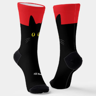 Black Cat Socks with Custom Name – Cute Gift