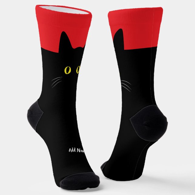 Black Cat Socks with Custom Name – Cute Gift (Angled)