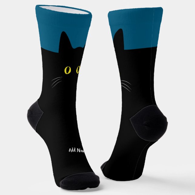 Black Cat Socks with Custom Name – Cute Gift (Angled)