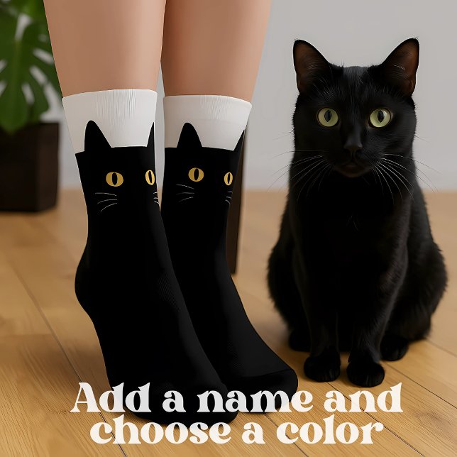 Black Cat Socks with Custom Name – Cute Gift (Black Cat Socks Gift For Cat Lovers, personalized, Add name and Color.)