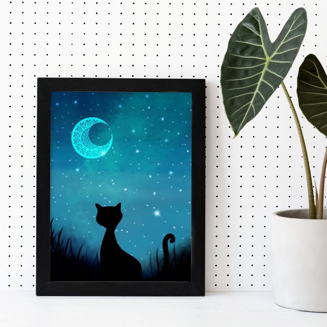 Black cat sparkle starry sky modern illustration poster (Creator Uploaded)