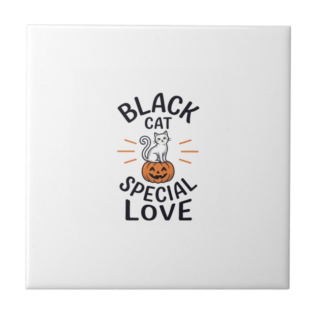 Black Cat Special Love Halloween Cat Vector Design Ceramic Tile (Front)