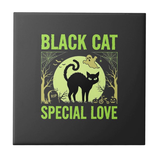 Black Cat Special Love Halloween Graphic Ceramic Tile (Front)
