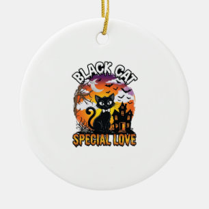 Black Cat Special Love Halloween Haunted House Bat Ceramic Ornament